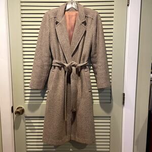 Vintage Womens Tweed Wool Winter Trench Coat XS/S Minimalist